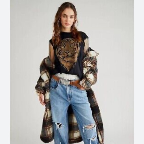 Free People NWOT Vintage Souls Tiger metal fringe T Shirt 🐯 - Picture 2 of 5